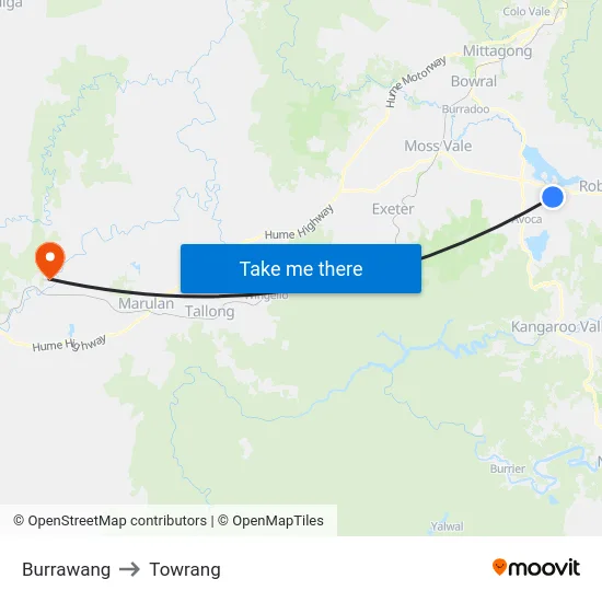 Burrawang to Towrang map