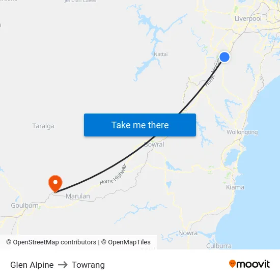 Glen Alpine to Towrang map