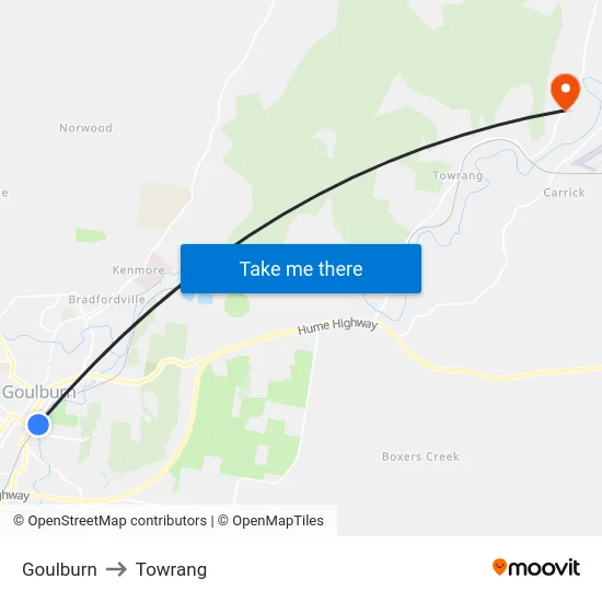 Goulburn to Towrang map