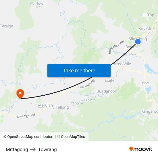 Mittagong to Towrang map
