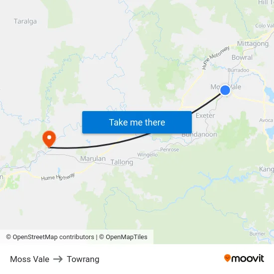 Moss Vale to Towrang map