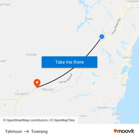 Tahmoor to Towrang map
