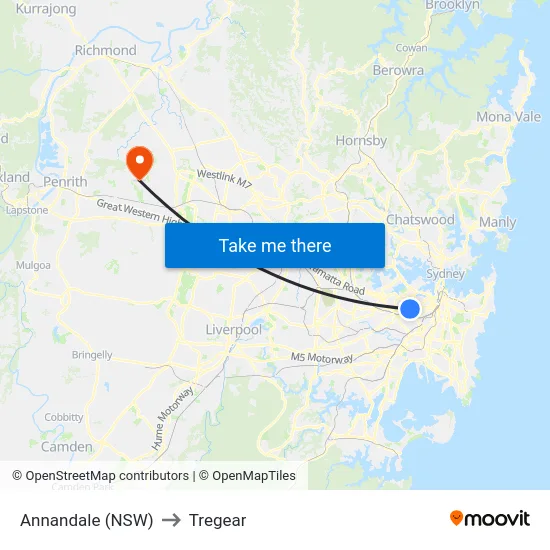 Annandale (NSW) to Tregear map
