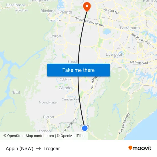 Appin (NSW) to Tregear map