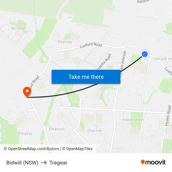 Bidwill (NSW) to Tregear map