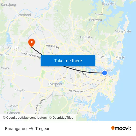 Barangaroo to Tregear map
