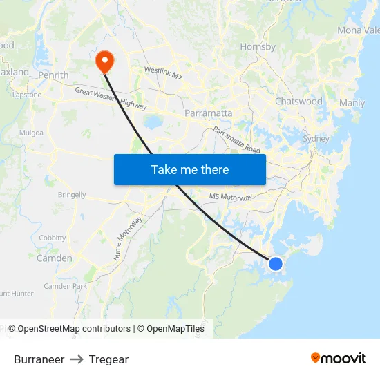 Burraneer to Tregear map