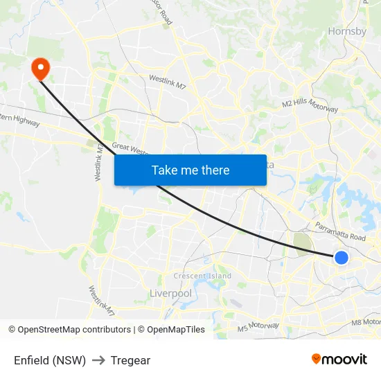 Enfield (NSW) to Tregear map