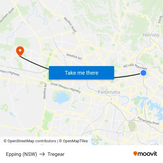 Epping (NSW) to Tregear map