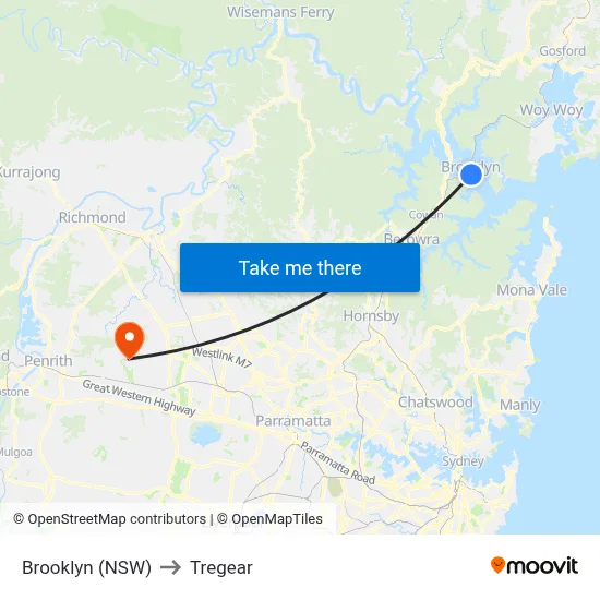Brooklyn (NSW) to Tregear map