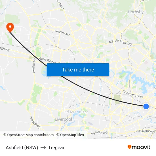 Ashfield (NSW) to Tregear map
