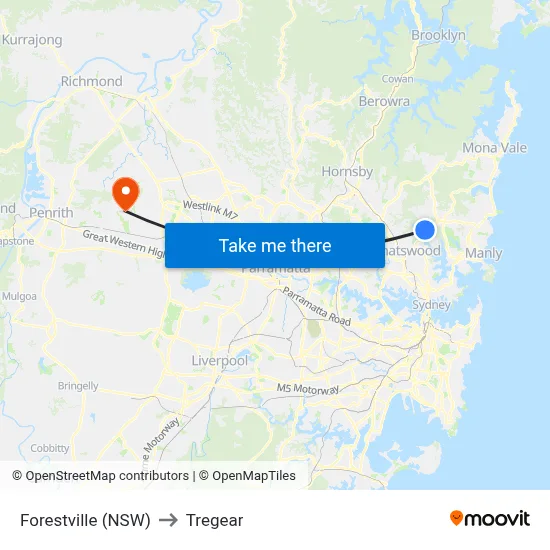 Forestville (NSW) to Tregear map