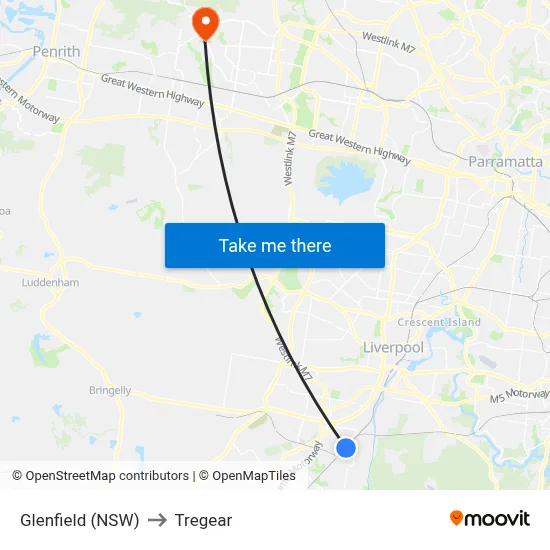 Glenfield (NSW) to Tregear map