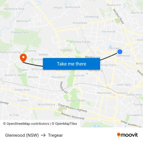 Glenwood (NSW) to Tregear map