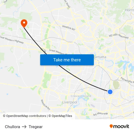 Chullora to Tregear map
