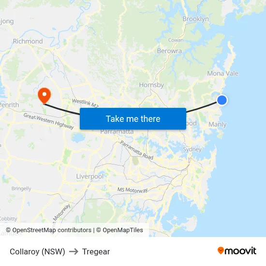 Collaroy (NSW) to Tregear map