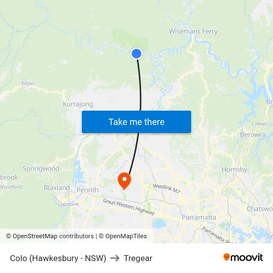 Colo (Hawkesbury - NSW) to Tregear map