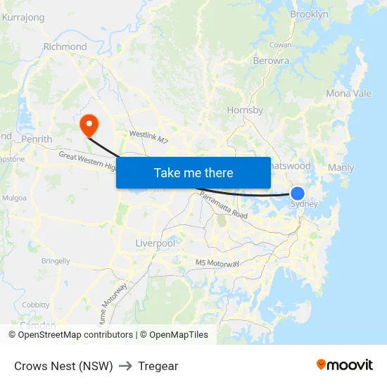 Crows Nest (NSW) to Tregear map