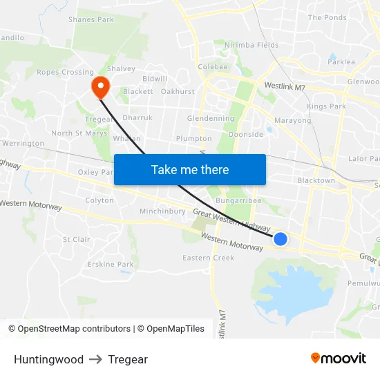 Huntingwood to Tregear map