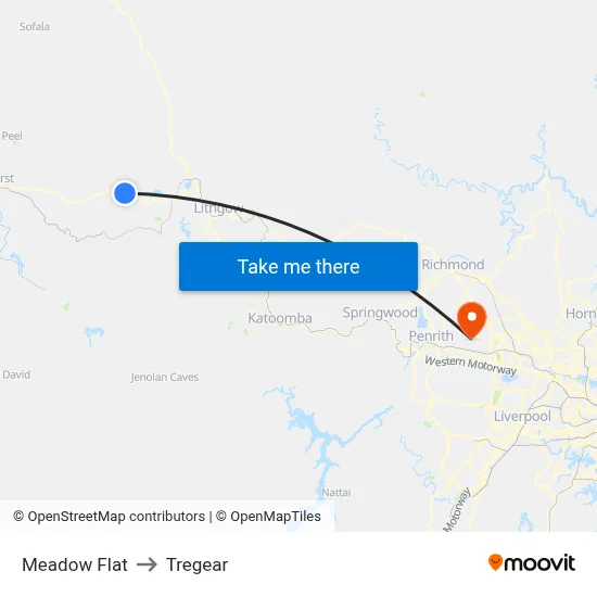 Meadow Flat to Tregear map