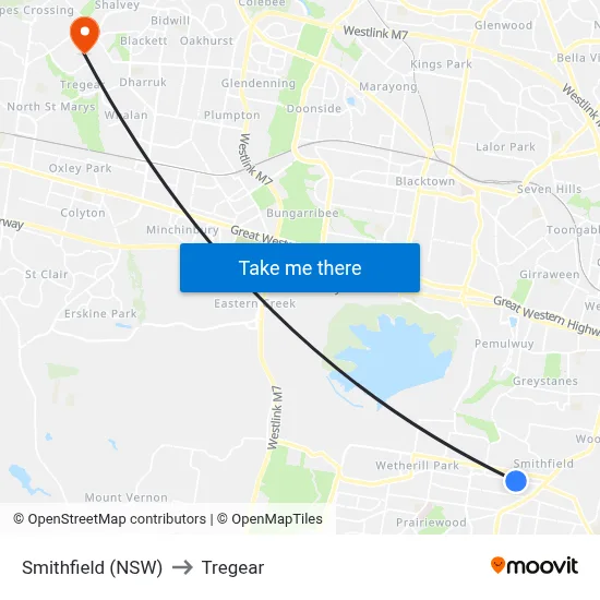 Smithfield (NSW) to Tregear map