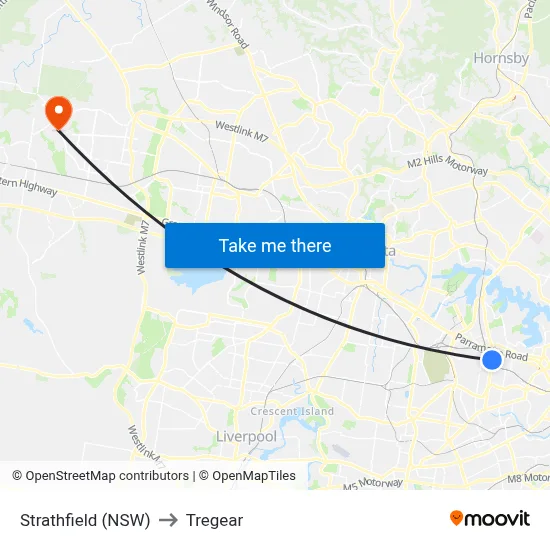 Strathfield (NSW) to Tregear map