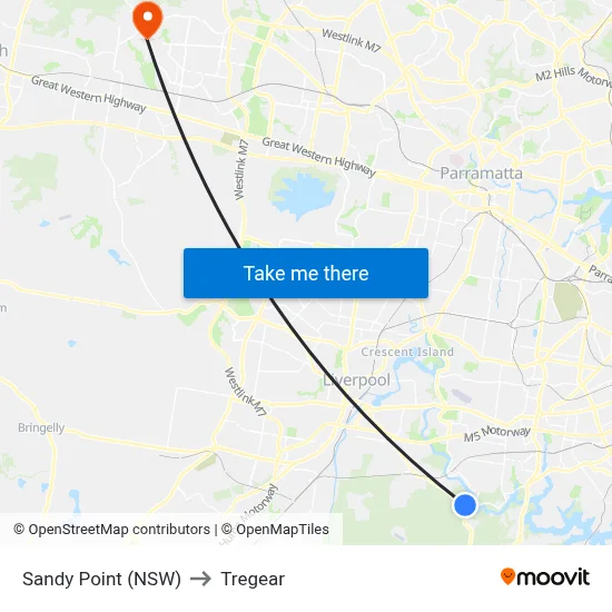 Sandy Point (NSW) to Tregear map