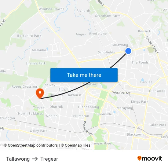 Tallawong to Tregear map