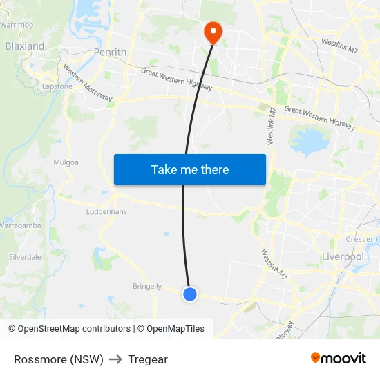 Rossmore (NSW) to Tregear map