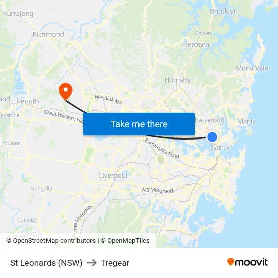 St Leonards (NSW) to Tregear map