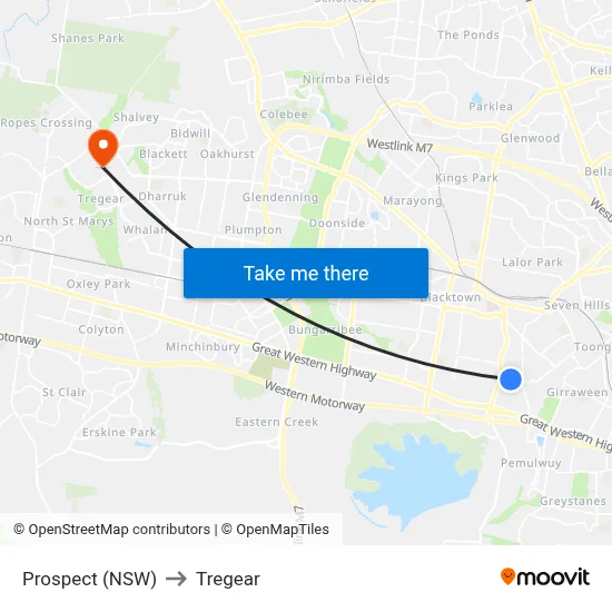 Prospect (NSW) to Tregear map