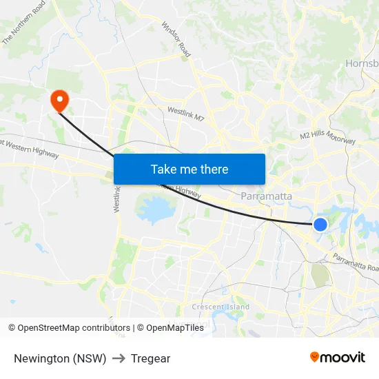 Newington (NSW) to Tregear map