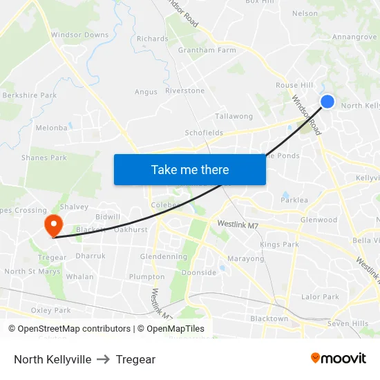 North Kellyville to Tregear map