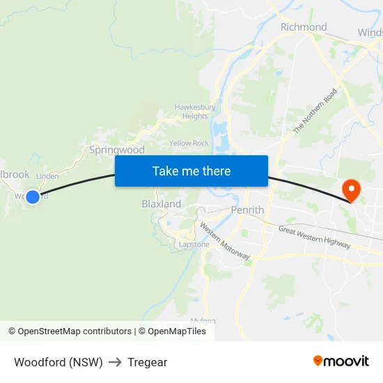 Woodford (NSW) to Tregear map