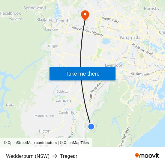 Wedderburn (NSW) to Tregear map