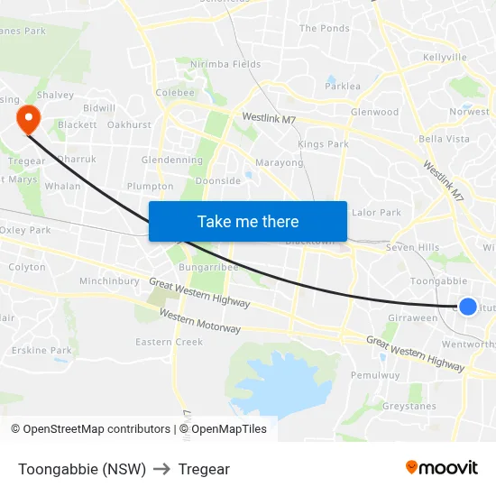 Toongabbie (NSW) to Tregear map