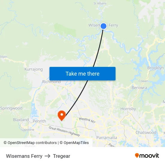 Wisemans Ferry to Tregear map