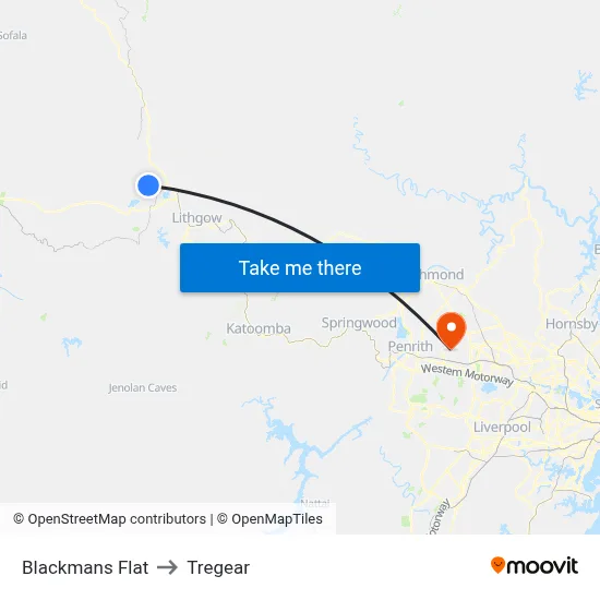 Blackmans Flat to Tregear map