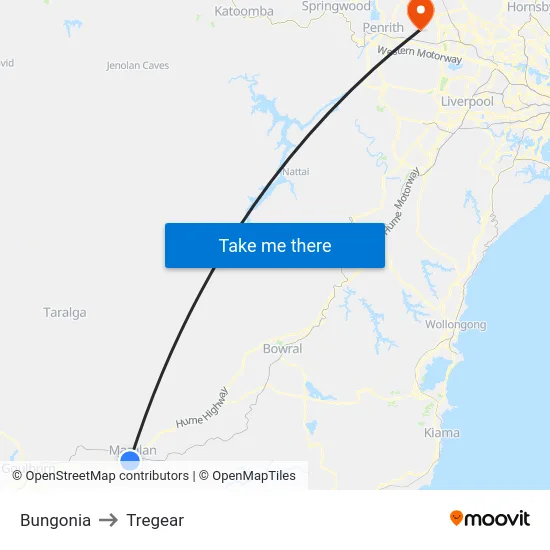 Bungonia to Tregear map