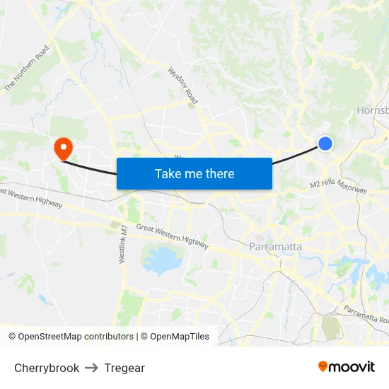 Cherrybrook to Tregear map