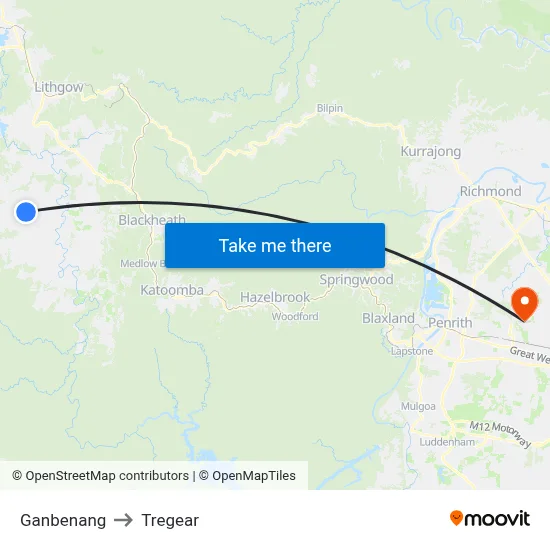 Ganbenang to Tregear map