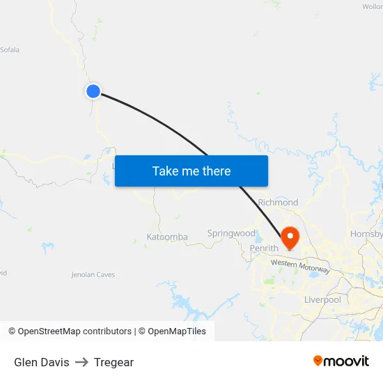 Glen Davis to Tregear map