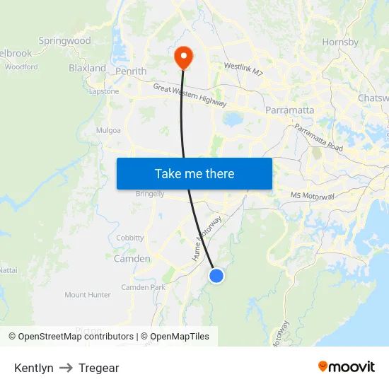 Kentlyn to Tregear map