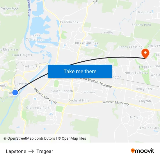 Lapstone to Tregear map