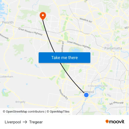 Liverpool to Tregear map