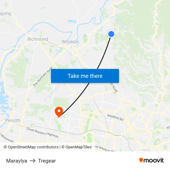 Maraylya to Tregear map