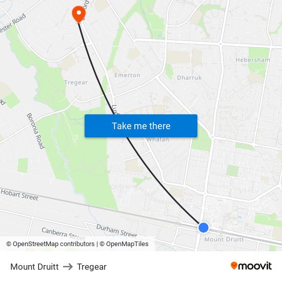 Mount Druitt to Tregear map