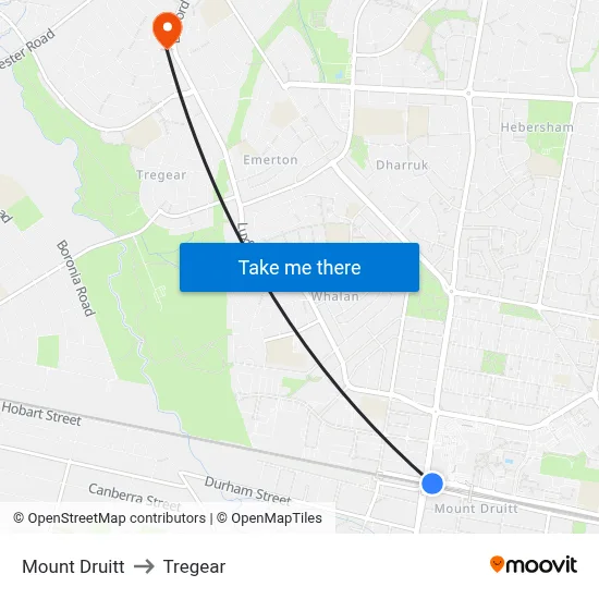 Mount Druitt to Tregear map