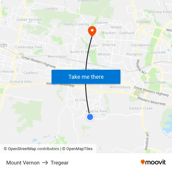 Mount Vernon to Tregear map