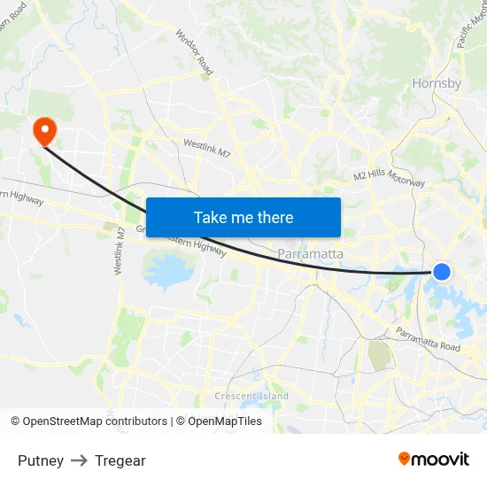 Putney to Tregear map